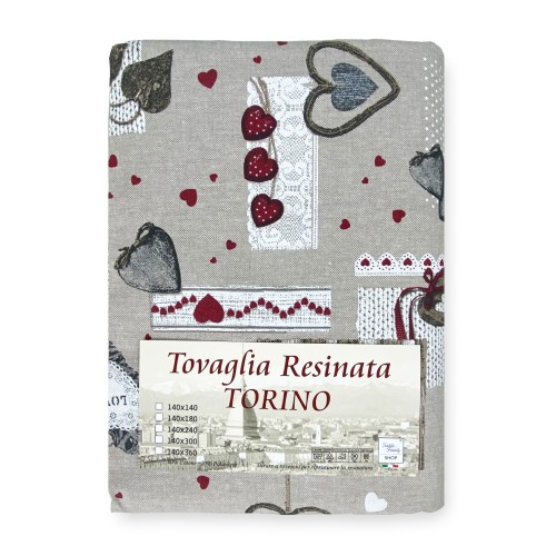 STAIN-RESISTANT TABLECLOTH RESINATED TORINO Tyrolean HOLLY Red