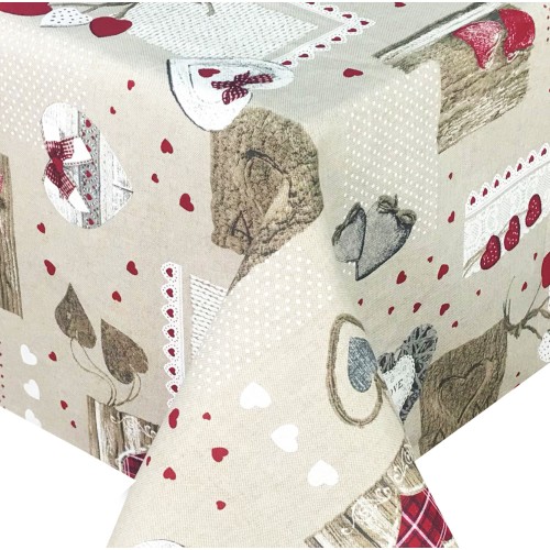 STAIN-RESISTANT TABLECLOTH RESINATED TORINO Tyrolean HOLLY Red