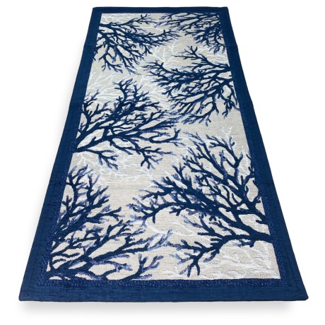 Teppich made in Italy mit Korallen auf dem Blau im Meeresstil, eingefasst in blau, Made in Italy