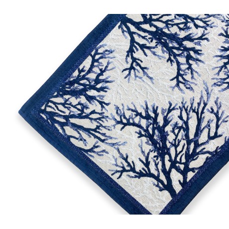 Teppich made in Italy mit Korallen auf dem Blau im Meeresstil, eingefasst in blau, Made in Italy