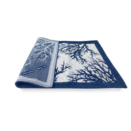 Teppich made in Italy mit Korallen auf dem Blau im Meeresstil, eingefasst in blau, Made in Italy