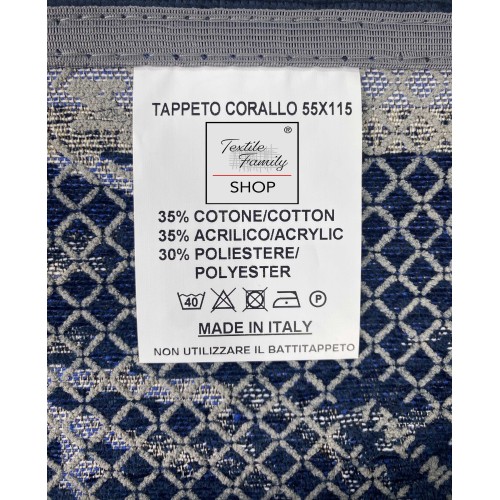 TAPPETO antiscivolo Mare MARINO Coralli Blu Made in Italy