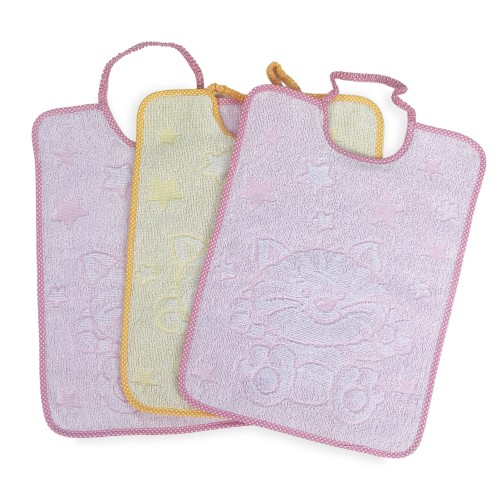 SET 3 Bavaglini BAVETTE bambino COCCOLE cm. 29x35 bavaglio con elastico Puro cotone