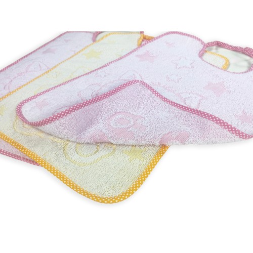 SET 3 LÄTZCHEN, KUSCHELN, BABYLÄTZCHEN, CM. 29x35 elastischer Knebel aus reiner Baumwolle