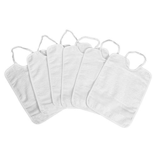 SET 6 BABY BIBS IN SOLID COLOR ALL White with pure cotton elastic with AIDA canvas to embroider the name
