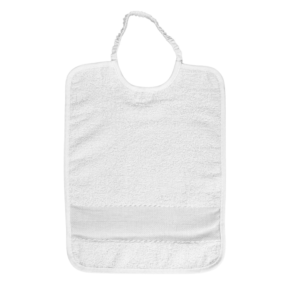 SET 6 BAVAGLINI bambino IN TINTA Unita TUTTO Bianco con elastico in Puro cotone con tela AIDA per ricamare il nome