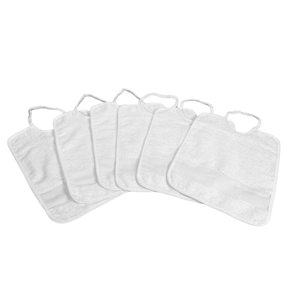 SET 6 BABY BIBS IN SOLID COLOR ALL White with pure cotton elastic with AIDA canvas to embroider the name