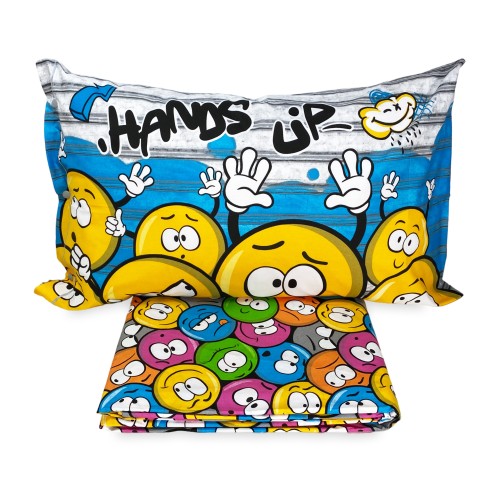 EMOJI SMILEY NEW Bettwäsche-Set aus reiner Baumwolle Made in Italy