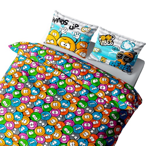 Juego de sábanas EMOJI SMILEY NEW en puro algodón Made in Italy