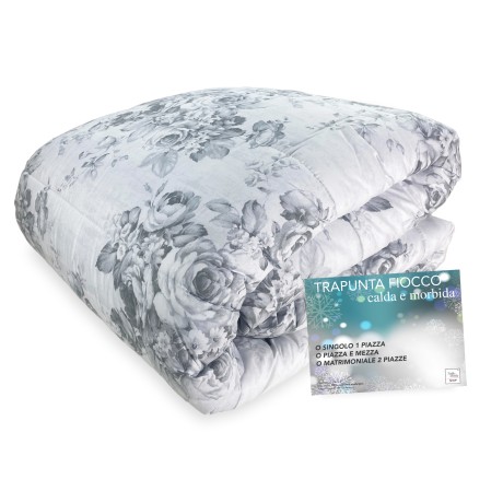 Bettdecke bedruckt mit Blumen auf grau