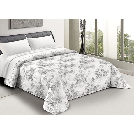 duvet quilt printed with flowers on grey
