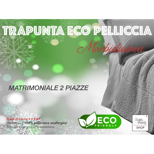 TRAPUNTA in Soffice Eco-pelliccia PETRA Grigio 2 Piazze Matrimoniale