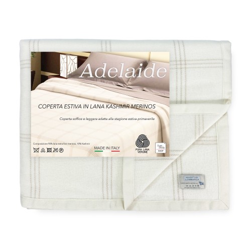Couverture d’été Adélaïde en laine mérinos et cachemire – légère, respirante, anti-boulochage – fabriquée en Italie, mi-saison