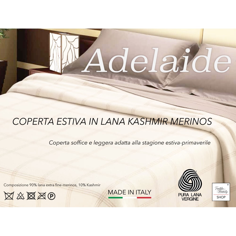 Coperta Estiva Adelaide in Lana Merino e Kashmir – Leggera, Traspirante, Antipilling – Made in Italy, Mezza Stagione