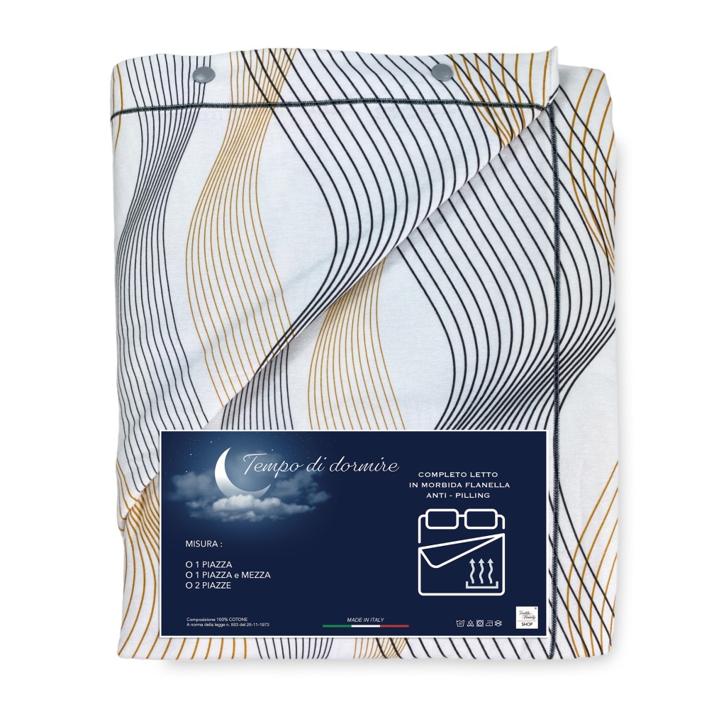 COMPLETO lenzuolo Invernale Felpate in FLANELLA Anti-Pilling CURVE Oro in Puro Cotone