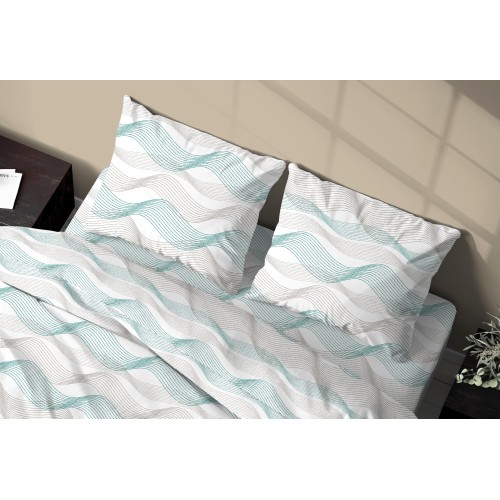 SET Winter sheet Fleece in CURVE green anti-pilling FLANNEL in pure cotton