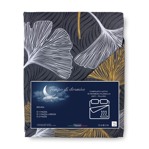SET Winter sheet Fleece in anti-pilling FLANNEL Gold petals in pure cotton