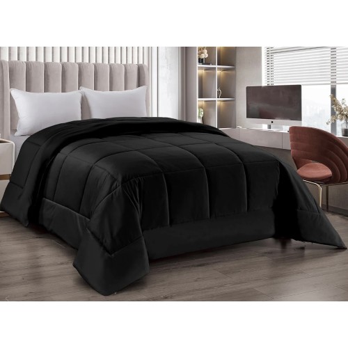 COUETTE Couette en velours doux NOIR effet plume 2 lits doubles ELISIR