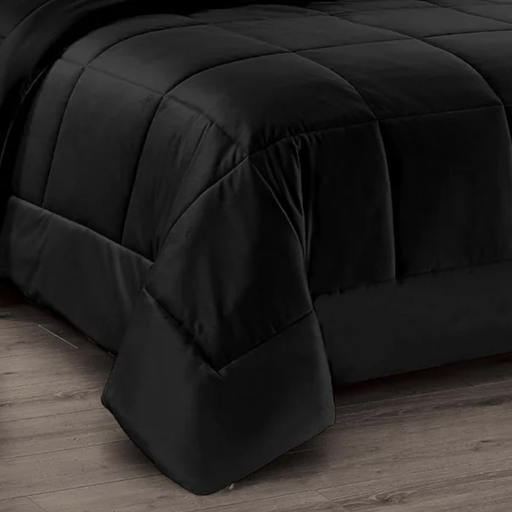 QUILT Duvet in soft BLACK velvet with feather effect 2 squares double ELISIR
