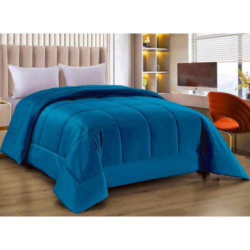 QUILT Bettdecke aus weichem Samt PETROL BLUE mit Federeffekt 2 Quadrate doppelt ELISIR