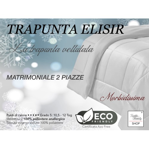 TRAPUNTA Piumone in Soffice Velluto BLU Petrolio Effetto Piuma 2 Piazze Matrimoniale ELISIR