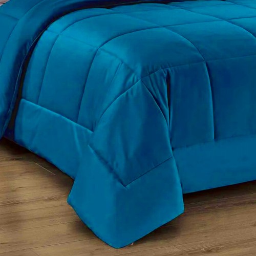 COUETTE Couette en Velours Doux BLEU PÉTROLE Effet Plume 2 Lits Doubles ELISIR