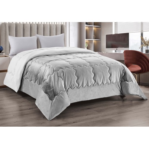 QUILT Edredón nórdico de suave terciopelo GRIS efecto pluma 2 cuadrados doble ELISIR jacquard