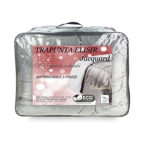 QUILT Edredón nórdico de suave terciopelo GRIS efecto pluma 2 cuadrados doble ELISIR jacquard