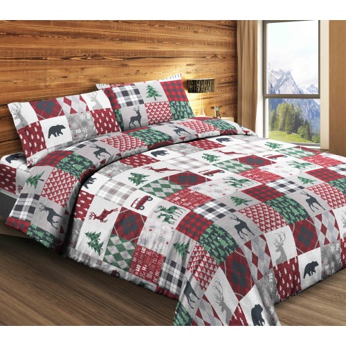 SET Winter Sheet Fleece in TYROL Anti-Pilling FLANELL abstrakt aus reiner Baumwolle