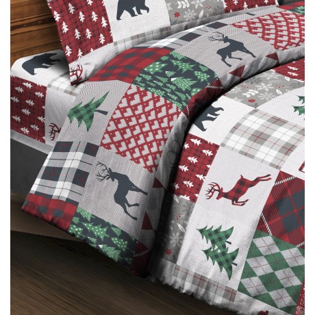 SET Winter Sheet Fleece in TYROL Anti-Pilling FLANELL abstrakt aus reiner Baumwolle