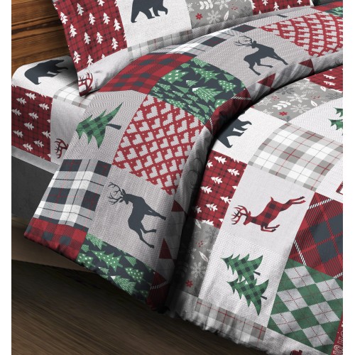 Completo Lenzuola Invernale Flanella Tirolo Astratto - Puro Cotone Felpato Anti-Pilling - Made in Italy