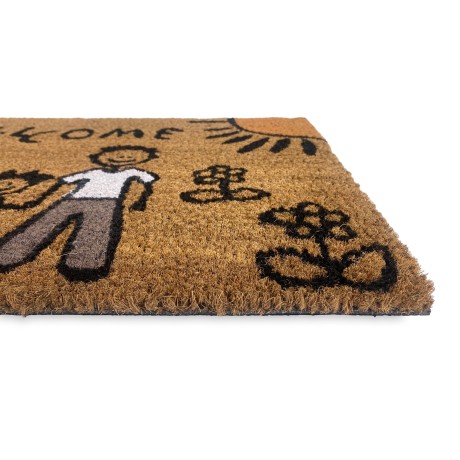Welcome doormat printed with cheerful family