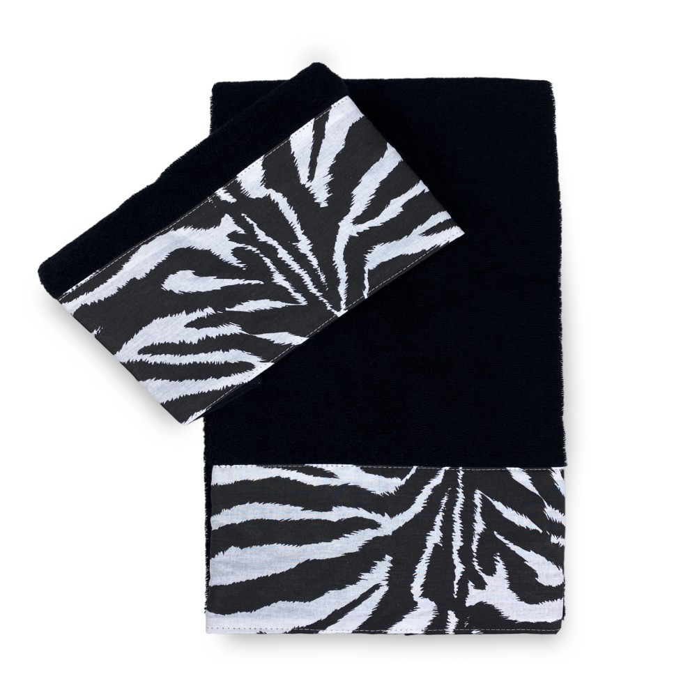 LOT DE SERVIETTES 1+1 VISAGE et éponge invité ZEBRA blanc NOIR