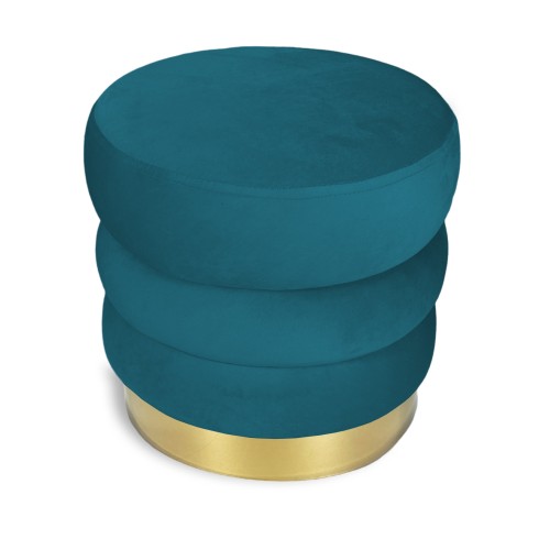 VELVET gesteppter Zylinder-Fußhocker aus petrolfarbenem schlichtem Samt