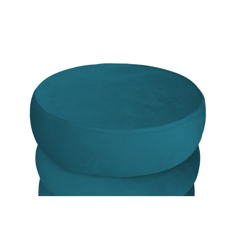 VELVET quilted cylinder footstool in petrol plain velvet
