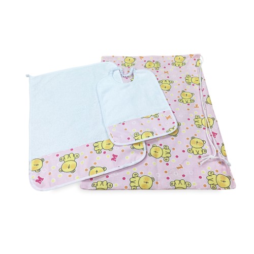 ENSEMBLE de maternelle Pierino Tris sac et serviette et bavoir dessin teddy bear