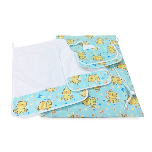SET ASILO Pierino 4-teilig Sack und Handtuch und Lätzchen und Beutel Teddybär Design