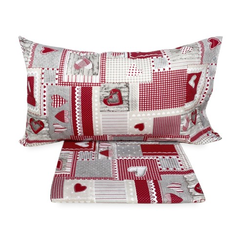 Funda nórdica tirolesa Hearts "Aprica" Burdeos – 100% algodón hecho a mano Made in Italy
