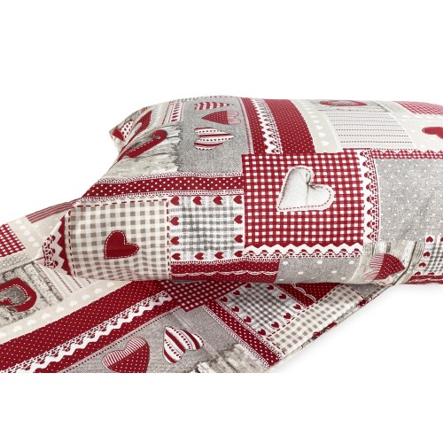 Funda nórdica tirolesa Hearts "Aprica" Burdeos – 100% algodón hecho a mano Made in Italy