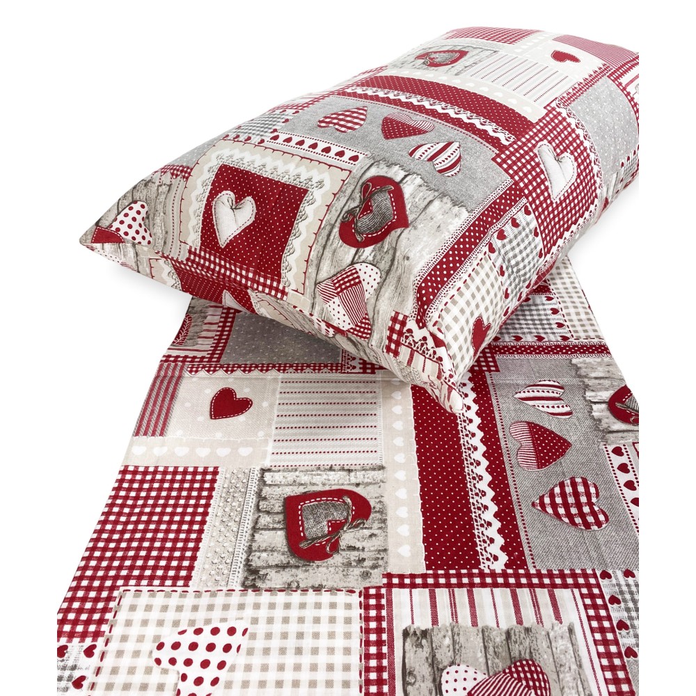 Tyrolean Duvet Cover Hearts "Aprica" Bordeaux – 100% Handmade Cotton Made in Italy