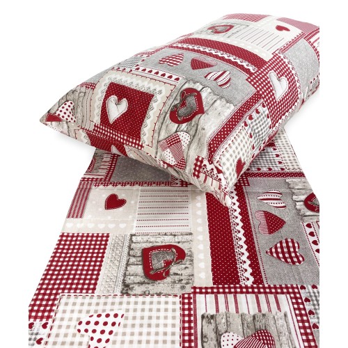 Tiroler Bettbezug Hearts "Aprica" Bordeaux – 100% handgemachte Baumwolle made in Italy