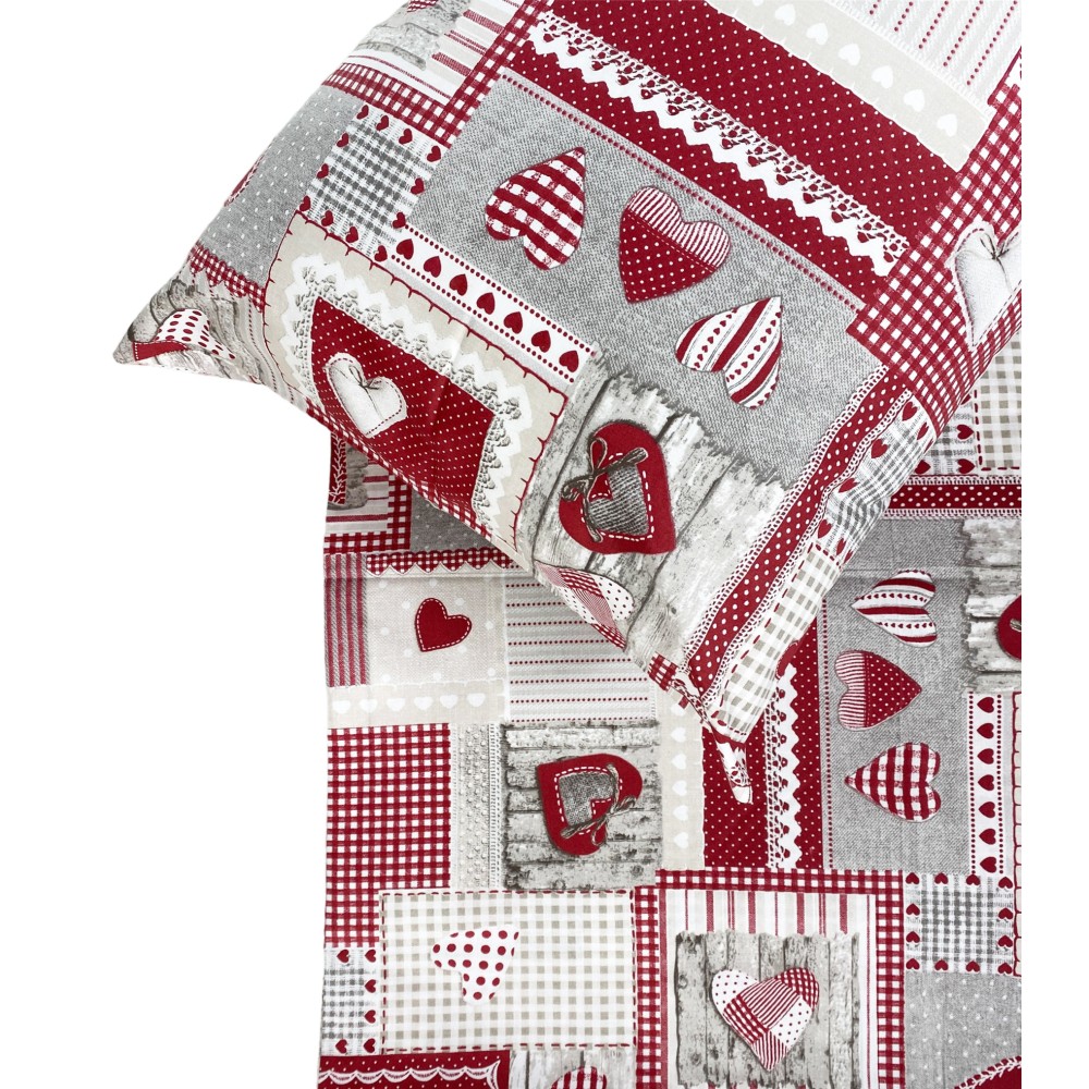 Copripiumino Tirolese Cuori “Aprica” Bordeaux – Cotone 100% Artigianale Made in - Foto 11 di 24