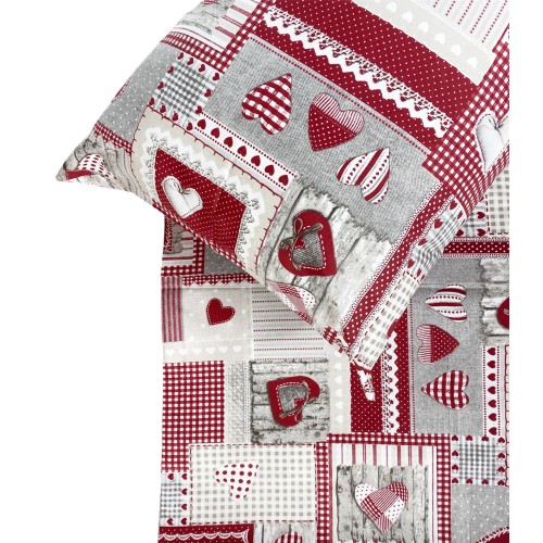 Funda nórdica tirolesa Hearts "Aprica" Burdeos – 100% algodón hecho a mano Made in Italy