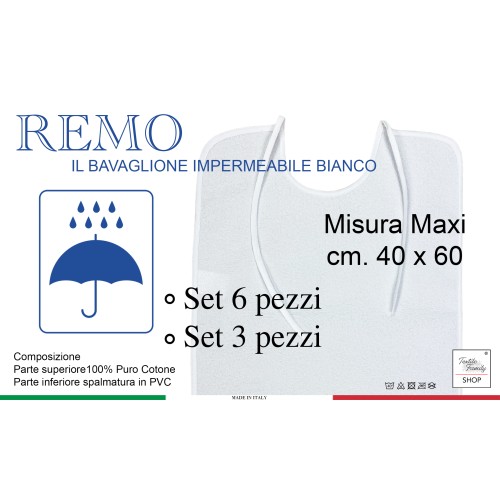 SET Bavaglione Bianco da ADULTO Impermeabile REMO © bavaglio con LACCI antimacchia