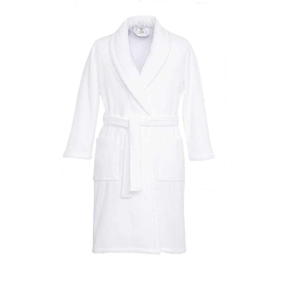 WHITE hoodless shawl terry robe in pure cotton made in Italy