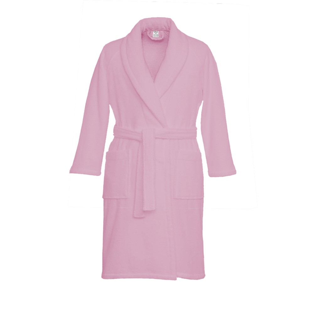 PINK hoodless shawl terry robe in pure cotton made in Italy