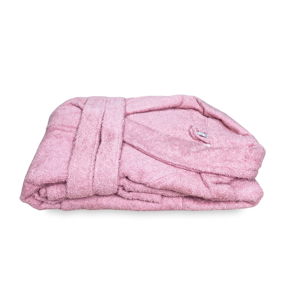 PINK hoodless shawl terry robe in pure cotton made in Italy