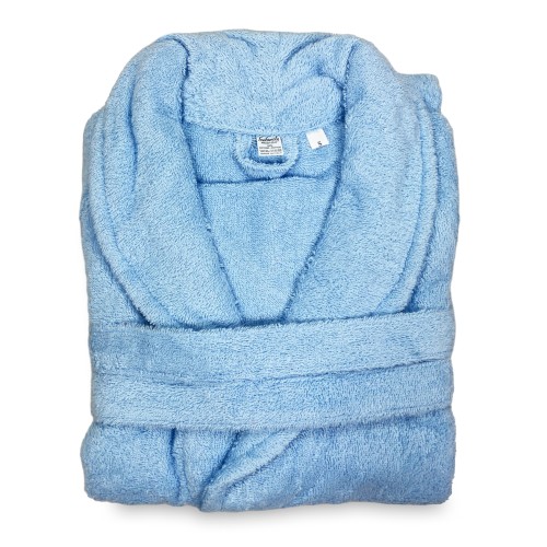 ACCAPPATOIO in Spugna a SCIALLE Senza Cappuccio AZZURRO in Puro Cotone Made in Italy