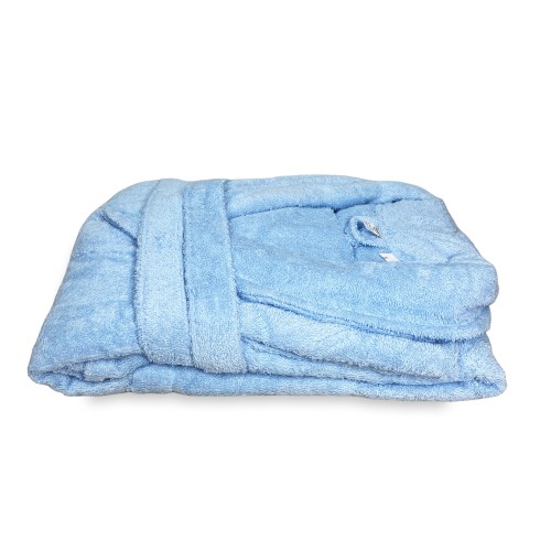 BLUE hoodless shawl terry robe in pure cotton made in Italy