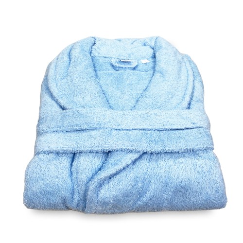 CHÂLE éponge peignoir sans capuche bleu clair en pur coton fabriqué en Italie